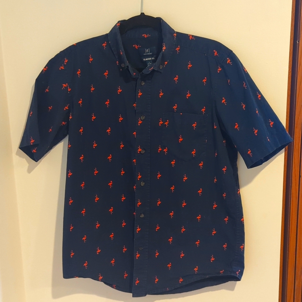 Men's George classic fit small 34 to 36 flamingo patterned blue shirt